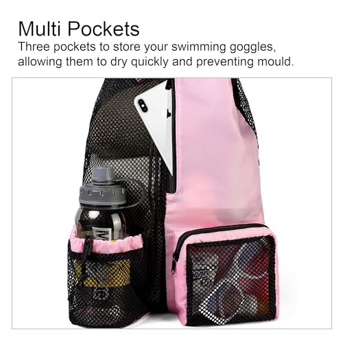 BeeGreen Gym Bags for Swimming Pool Sports Beach Mesh Drawstring Backpack & Drawstring Backpack Bag with Shoe Compartment X-Large Black Gym Sports Black4