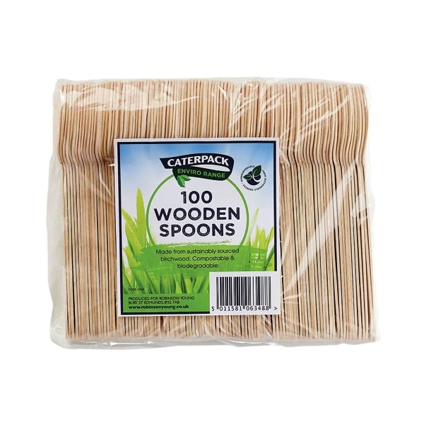 Caterpack Enviro Wooden Spoons (Pack of 100) RY10569+ Free finchley Refill Pen (4)