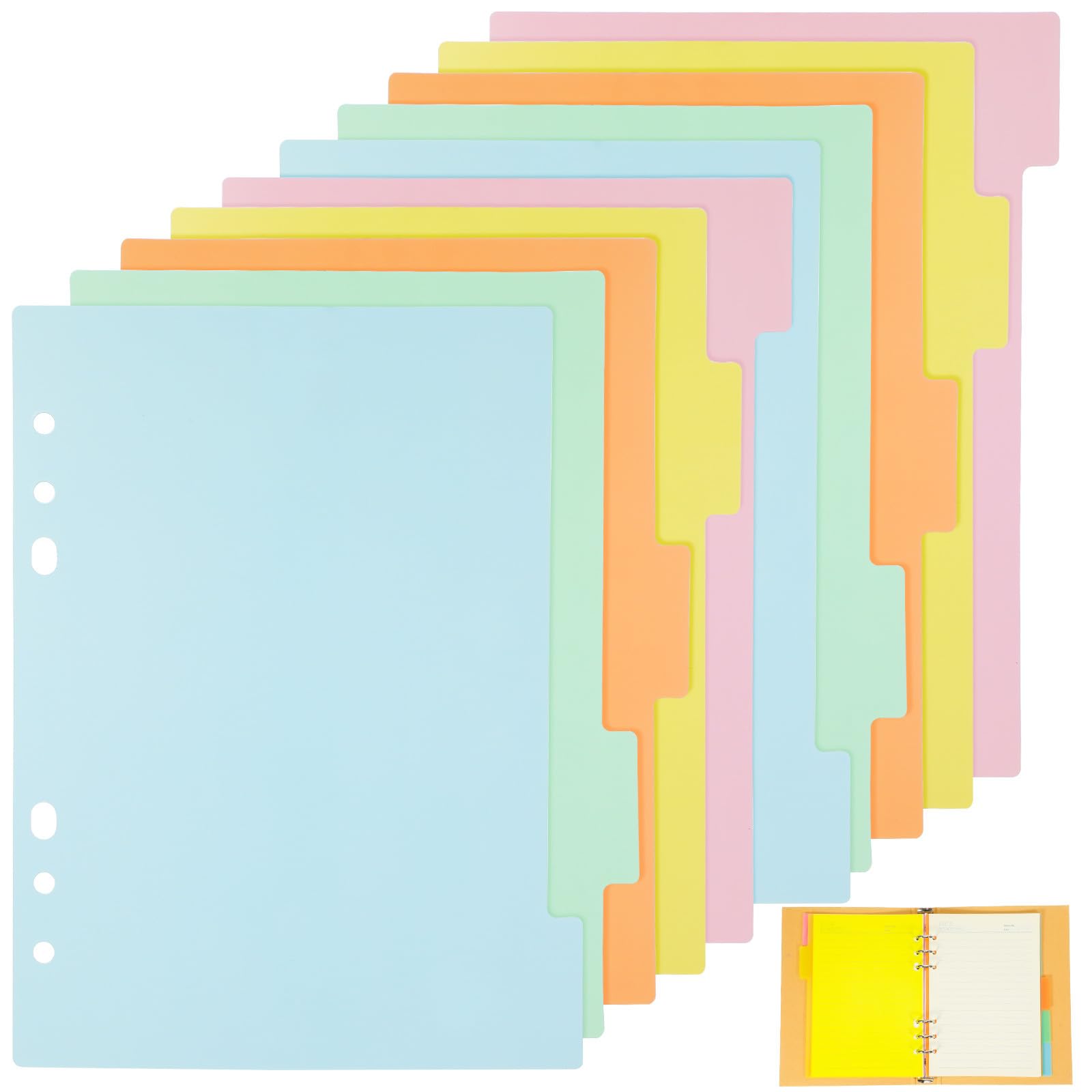 Operitacx A5 Binder Dividers 10 Pack | 6-Hole Plastic Tabs for A5 Binders