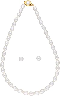 Sri Jagdamba Pearls Dealer Gold-Plated Fresh Water Oval White Pearl Necklace for Women's and Girls | Necklace to Gift Wome...