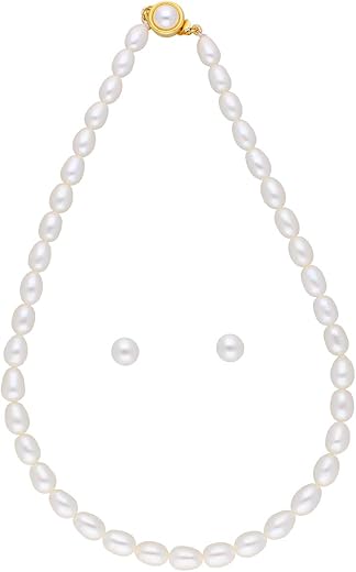 Sri Jagdamba Pearls Dealer Gold-Plated Fresh Water Oval White Pearl Necklace for Women's and Girls | Necklace to Gift Wome...