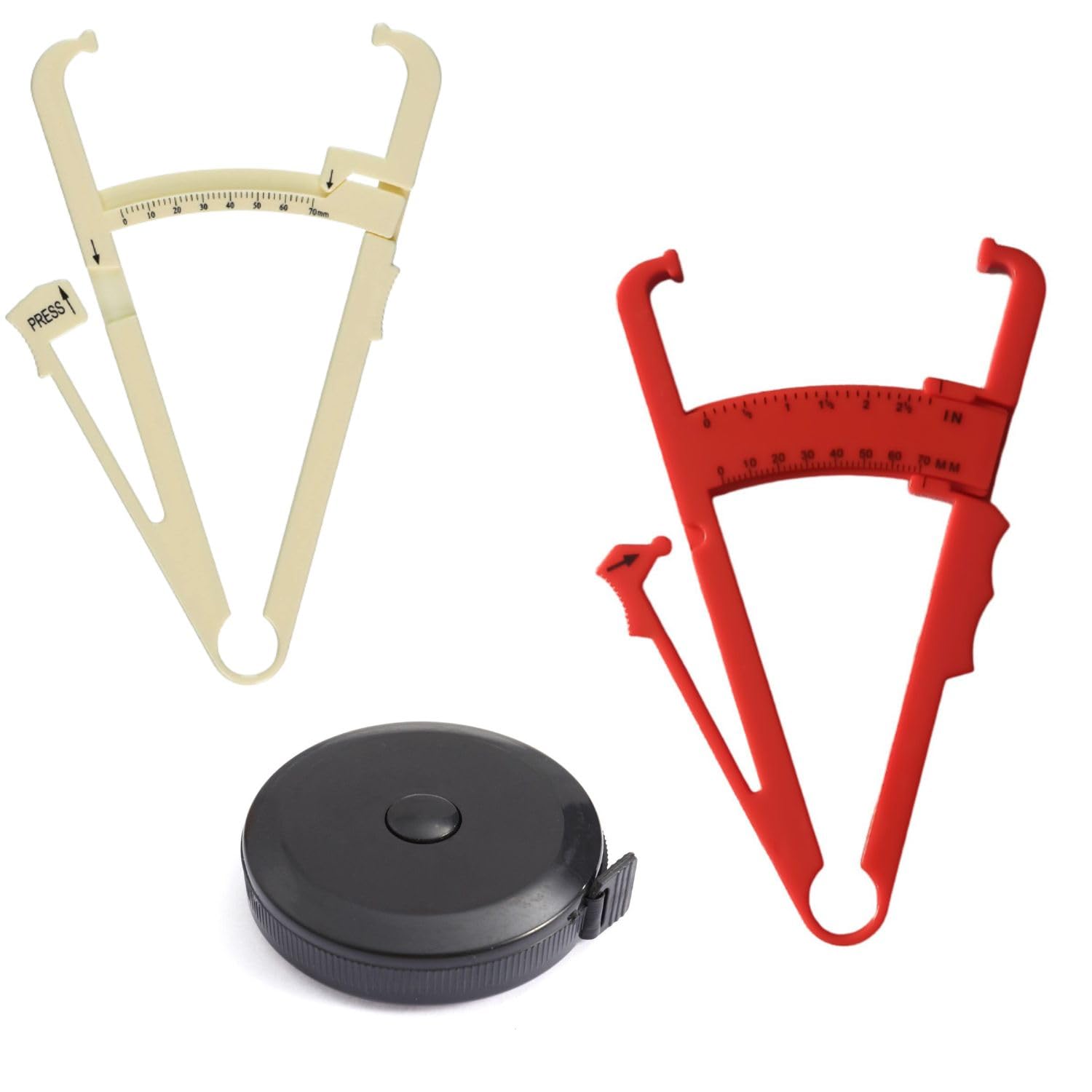 Bravezi Body Fat Caliper,skinfold Body Fat Analyzer (Cream and Red) and Body Fat Retractable Measuring Tape(Black) Pack Of 3