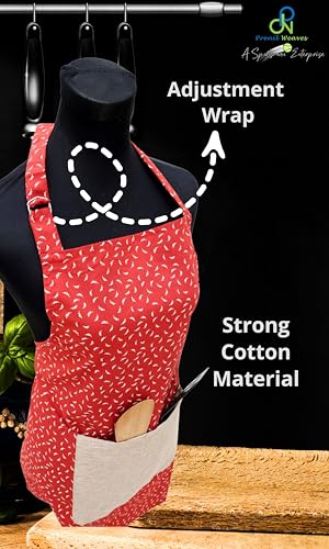 Image of Kitchen Apron for Women & Men | 100% Cotton | Cooking Apron with Big utility Pocket | Adjustable neck strap | Free Size | Kitchen Utensils Accessory