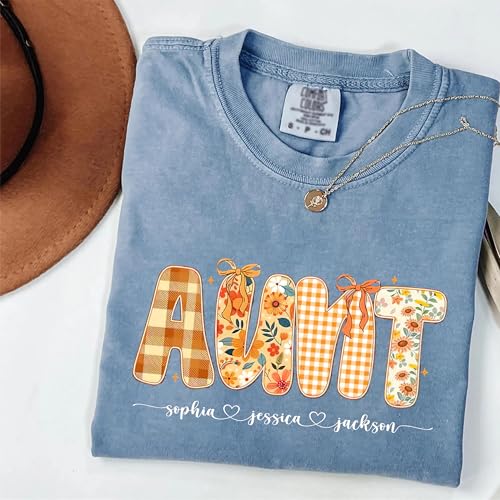 Personalized Preppy Floral Fall Grandma Bundle Shirt with Grandkids Name, Retro Pumpkin Spice Autumn Shirts4