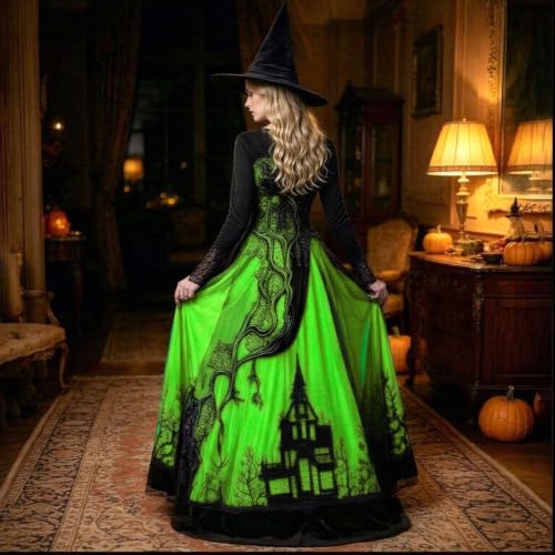 CHENXDZHAO Witch Dress For Women,Witch Dress For Women Sexy Long Sleeve V Neck Slim Fit Halloween Dresses Medieval Renaissance Gothic Vampire Costumes,Green,L - image 5