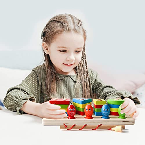 Image of Kidology Kids Montessori Wooden Stacking Toys, Shape Sorting & Toddler Fishing Toys Preschool Learning Colur Recognition Building Blocks Learning Educational Puzzle, Pack of 1
