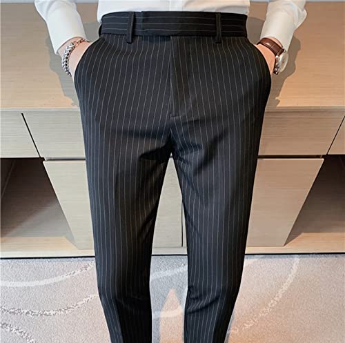 Men's Lightweight Slim Fit Striped Dress Pant Stretch Casual Business Flat-Front Chino Suit Trousers3