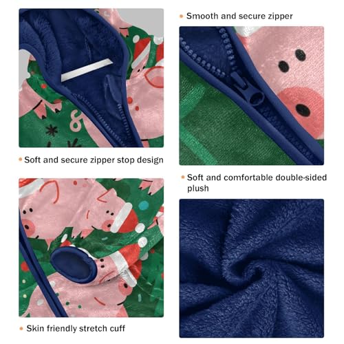 Pig Pattern with Christmas Toddler Fleece Jacket Girl Boys Hooded Fleece Jacket Coat Warm Outwear Zip-up 3-10T3