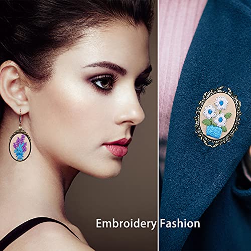 Image of ZOCONE 6 Packs Embroidery Necklace Kits, Embroidery Pendant Kit Mini Cross Stitch Kit with Hoop, Necklace, Pendant, Brooch, Stamped Pattern Cloth, Instructions, etc. Embroidery Kits for Adults