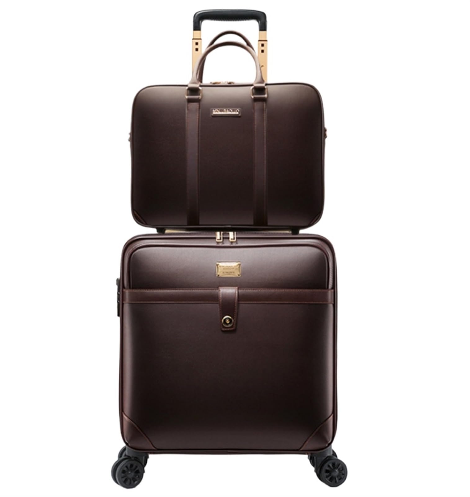 Valigia Borsa Trolley da 2 Pezzi Viaggio Cabina in Pelle Artificiale con Ruote Bagaglio a Mano(A)