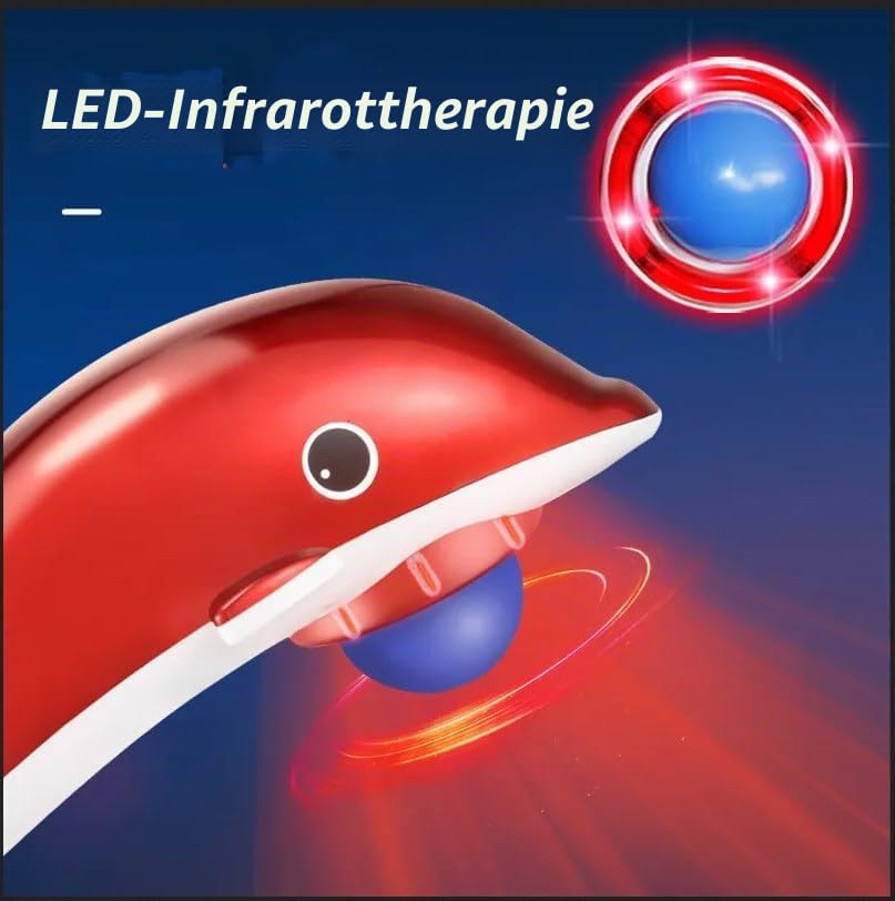 Hand Rückenmassagegerät, Tiefengewebs Percussion Massagegerät in Delfinformtragbares,Massage Delfin mit 3 Köpfen für Nacken und Schulter lindert Müdigkeit (EU)