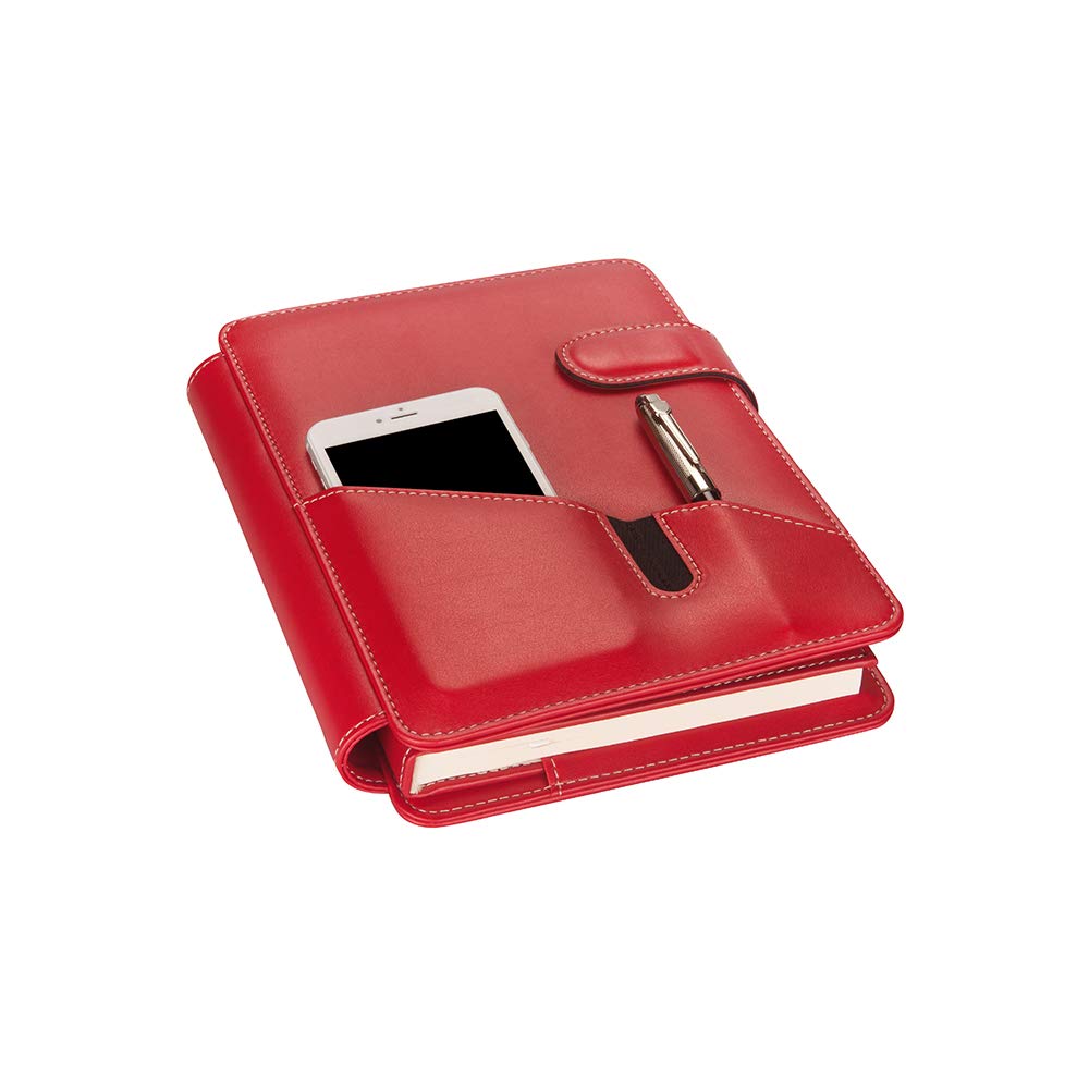 2K 5283 Ajanda Tarihsiz Çizgili 17x24 Ajanda Defter 160 Yaprak Ivory Kağıt Suni Deri Telefon Kılıflı Hesap Makineli Organizer, Kırmızı
