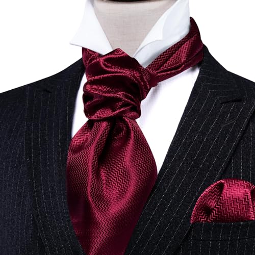 Image of Barry.Wang Ascot Ties Cravat Tie Men Paisley Plaid Scarf Self Tie Pocket Square Cufflinks Set Wedding Party