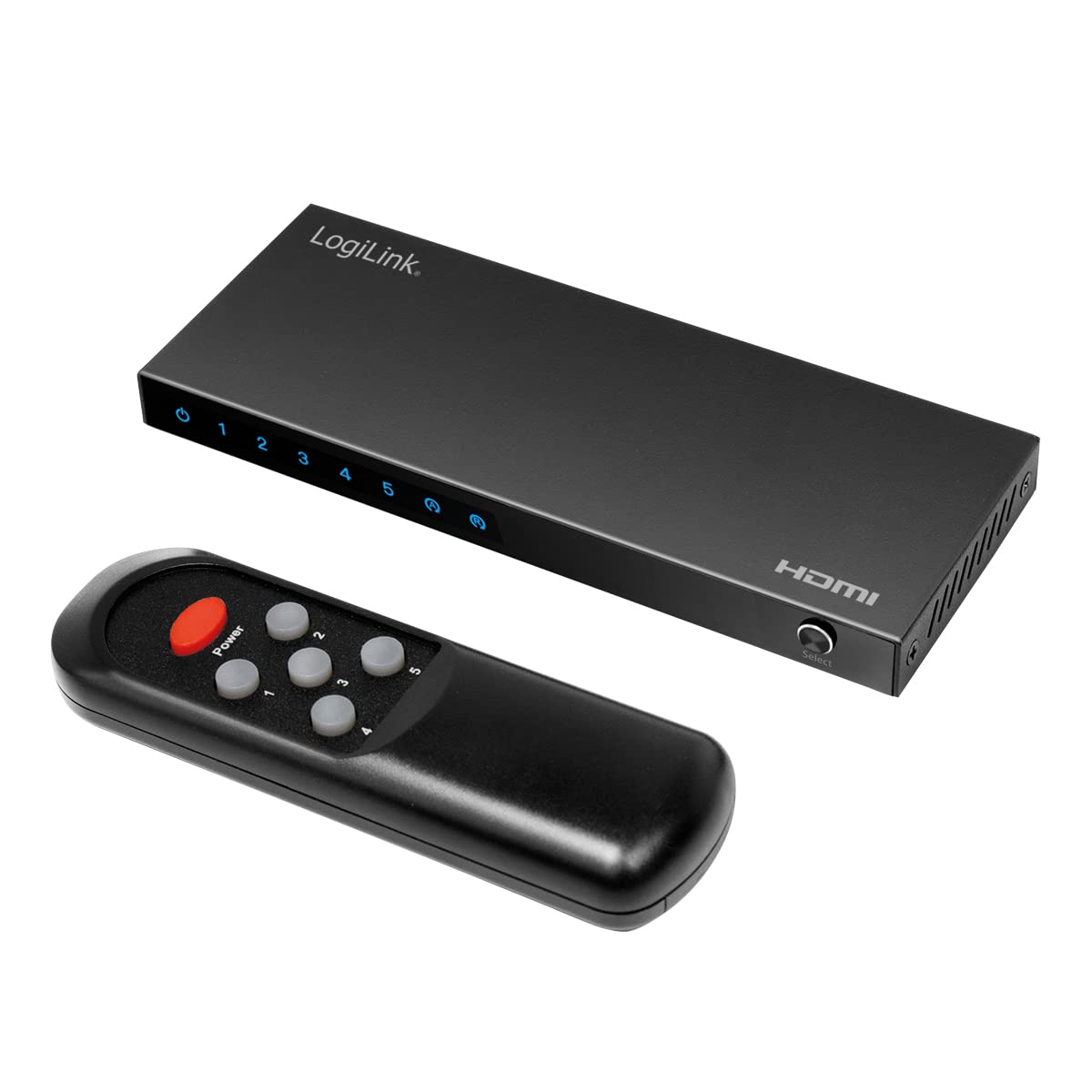 LogiLink HDMI-Switch zum Umschalten von bis zu 5 Eingangsquellen (Videorekorder, DVD Player, Spielkonsole, etc.) in Ultra HD 4K/60 Hz
