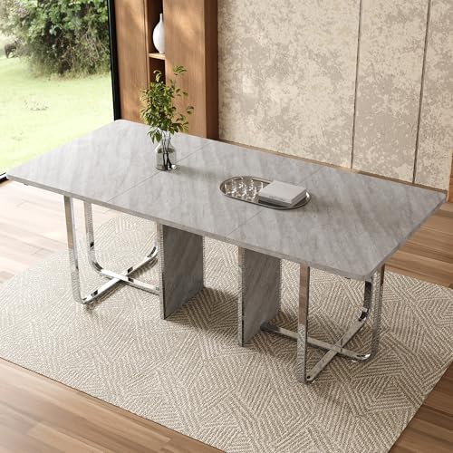 Merax Mesa de comedor de 180 x 80 cm, mesa rectangular grande para 6 – 8 personas, estable con patas de metal, mesa de comedor moderna, tablero de fibra de densidad media, diseño elegante, para cocina