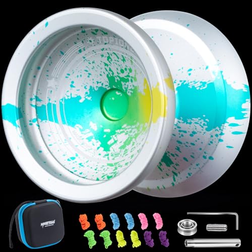 MAGICYOYO V12 Professional Finger Spin Yoyo, Responsive Yoyo for Kids 8-12, Unresponsive Yo Yo for Adults, Dual Function Trick Yo yos with 12 Yo yo Strings, Yo-Yo Accessory Kit (Silver Green Yellow)