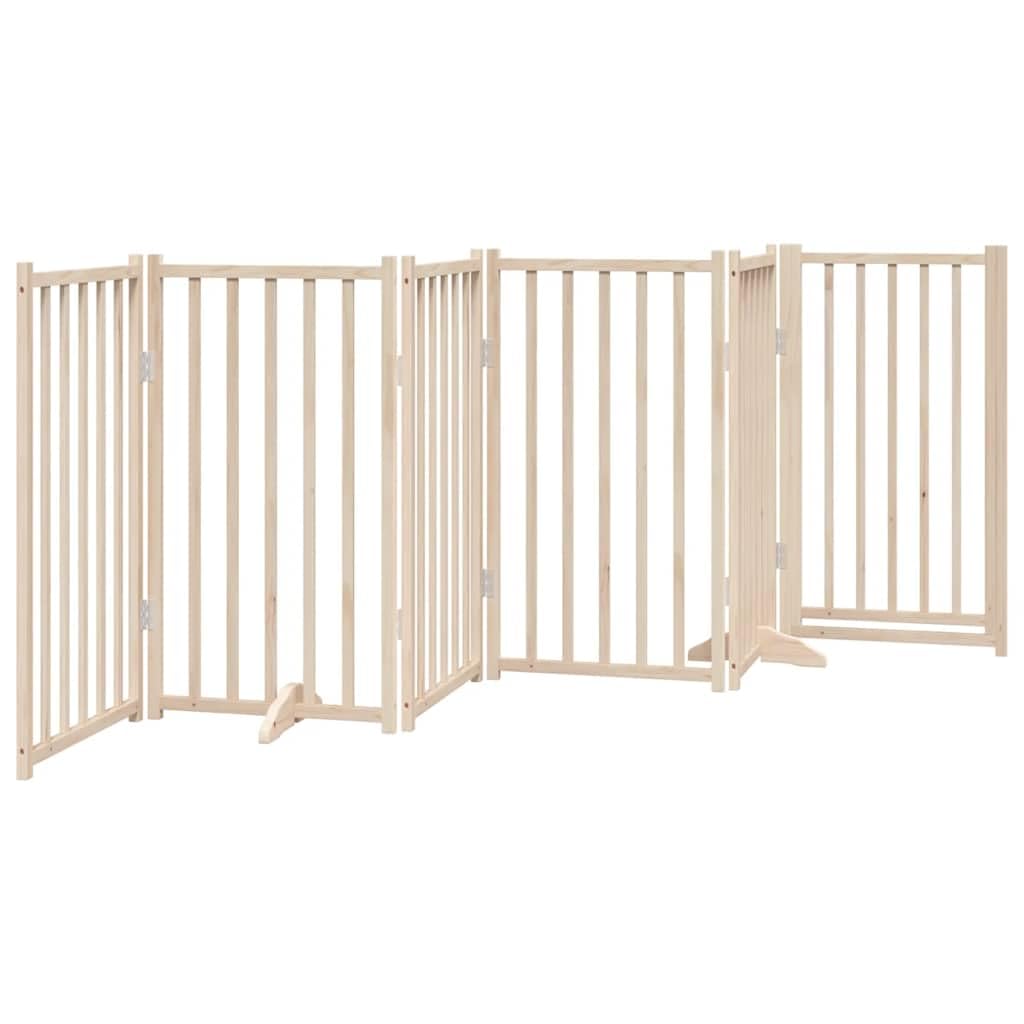 Barrera plegable para perros con puerta, 6 paneles, 300 cm, madera maciza, abeto, independiente, para casa, apartamento, escalera, salón, cocina, entrada, para perros pequeños y medianos