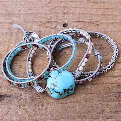 Image of YGLINE Boho Handmade Wrap Leather Tube Crystal Stone Bracelet for Women