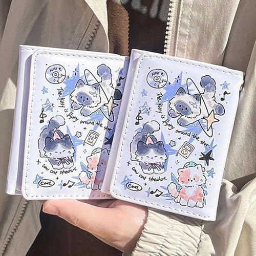 Trifold Wallets Women – Cat Print Ladies Wallets, Compact Foldable Organizer | Cute PU Leather Purse with Card Slots, ID Window and Coin Pocket for Girls Teens Travel Work Everyday Fashion4