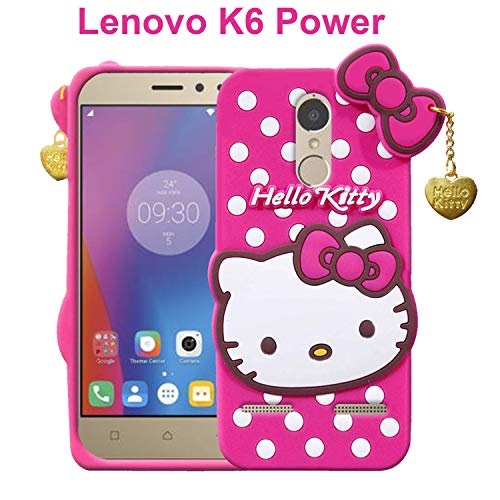 Image of Unirock Hello Kitty Back Case Cover for Lenovo K6 Power| 3D Cute Hello Kitty Case |Soft Silicone Rubber Back Cover with Pendant Kitty Cover for Lenovo K6 Power (Pink)