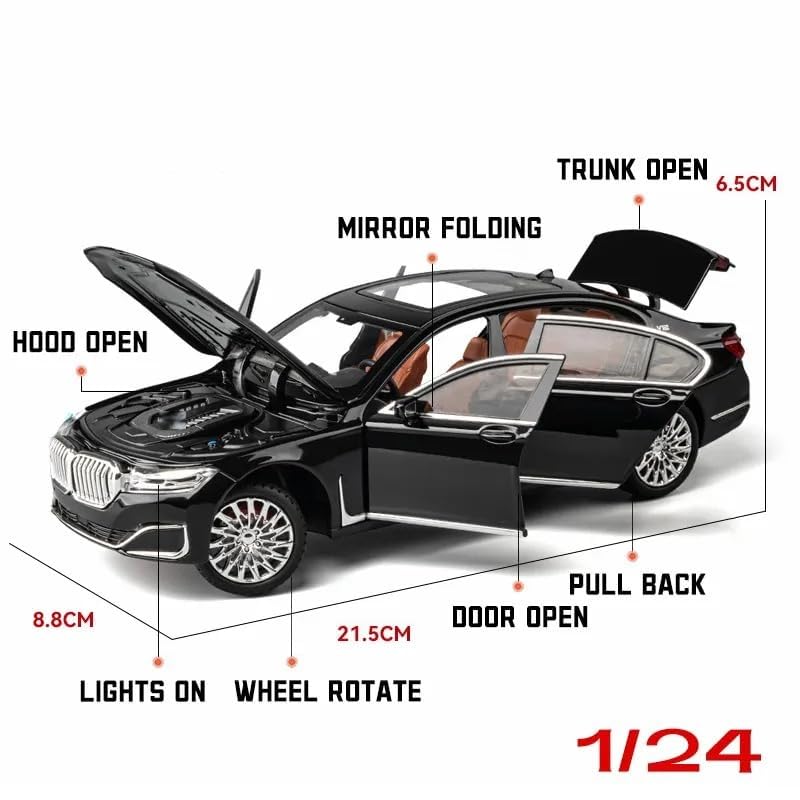 Image of PLUSPOINT Diecast 7Series 760 THE7 Toy Car 1:24 Scale Model,Pull Back Vehicles Alloy Simulation Supercar with Lights and Sound Also for Car Dashboard,Kids,Adult