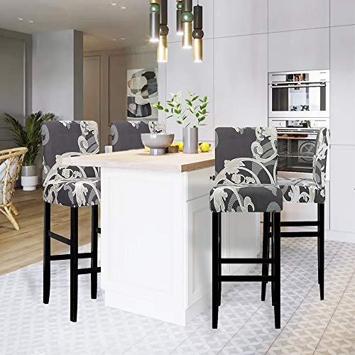 Image of Lellen Jacquard Bar Stool Cover Set of 4 - Stretch Dining Chair Cover,Bar Stool Seat Covers,Barstool Covers Slipcovers for Dining Room Short Swivel Counter Height Side Chairs(125897)