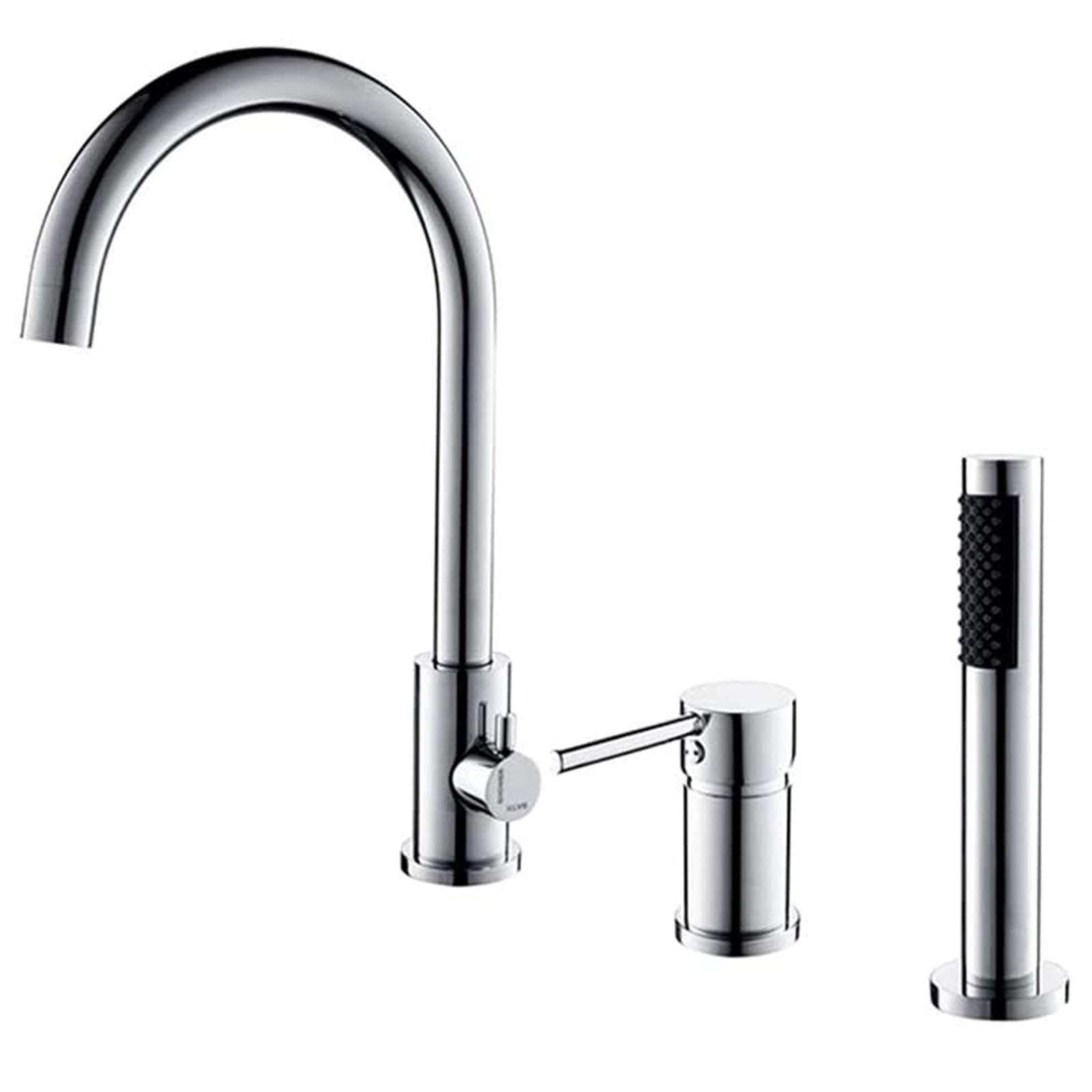 WOTZOV Widespread Bathtub Faucet Brass Tub Filler Faucet With Handheld Shower Deck Mounted 3 Holes Tub Faucet Bathroom Mixer Faucet Setblack,Brushed Gold，Chrome