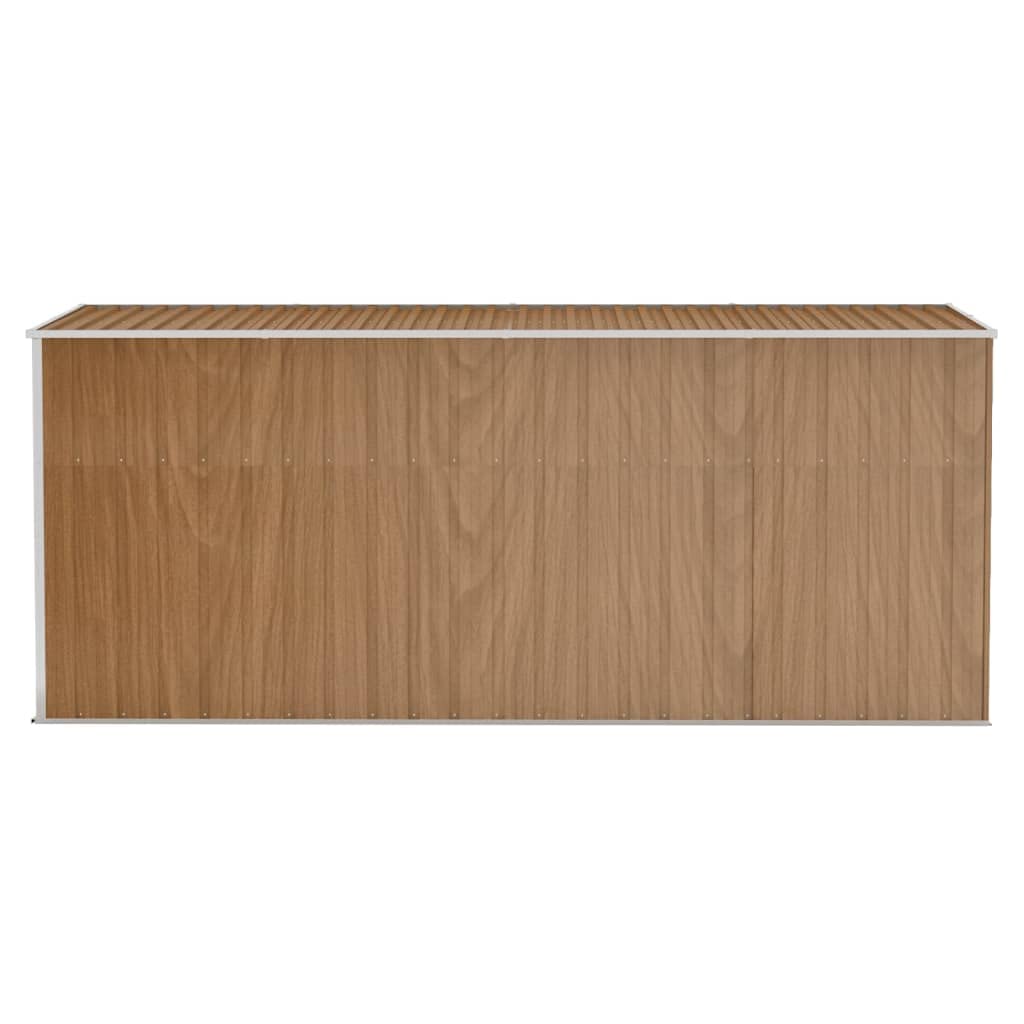 KOIECETA Anbauschuppen Wand Geräteschuppen Gartenhaus Gerätehaus Gartenschrank Gartenschuppen Fahrradhaus Schuppen Braun 118x382x178 cm Verzinkter Stahl