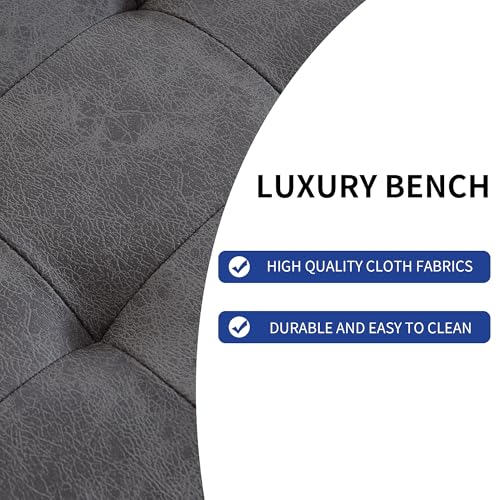 Image of JIEXI 45.3 inch Button Tufted PU Leather Bench Footstool with Metal Legs
