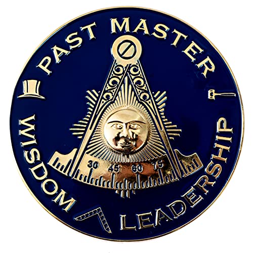 Emblema masónico redondo para automóvil Past Master en azul y dorado de 3 pulgadas
