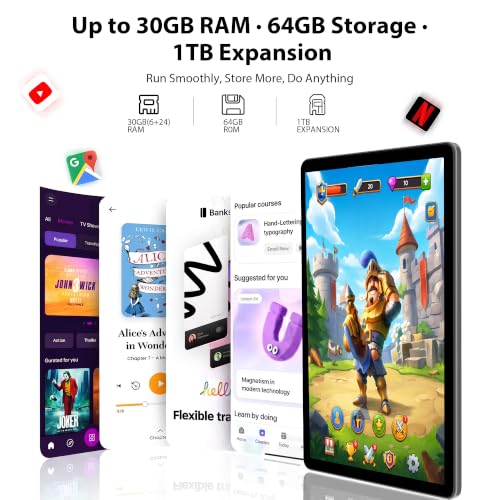Image of 10.1 inch Android 16 Tablet with Keyboard, 30GB RAM 64GB ROM, Gray