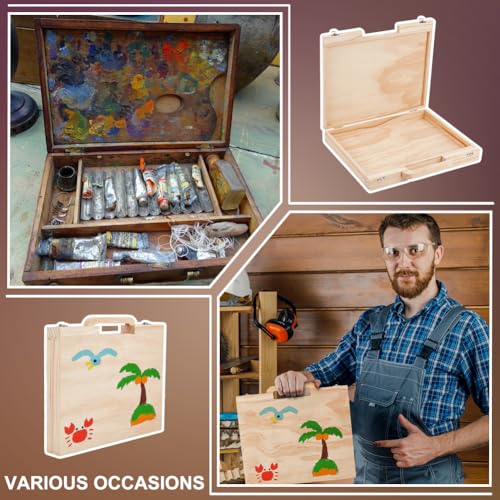 Image of OLYCRAFT Wood Craft Suitcase 11.9x10.6x1.7 Inch Wooden Suitcase with Handle Rectangle Wood Storage Boxes with Handles Unfinished Wooden Boxes for Crafts Art Hobbies Journey and Souvenir Collection