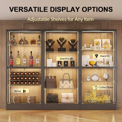 Qxdt 65" H Glass Display Case with Lights,4-Tier Tempered Glass Curio Display Cabinet with 3 Adjustable Shelves,Metal & Glass Case for Display with Lock,Lighted Display Cases for Collectibles,Black - Image 6