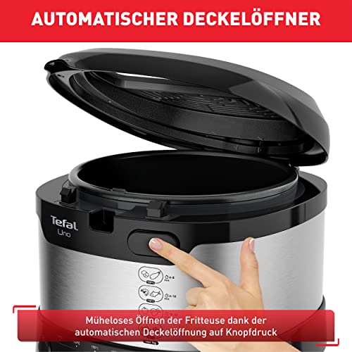 Tefal Uno M Fritteuse, 1470 Watt, Kapazität: 1 kg, Einstellbares Thermostat, Sichtfenster, Abtropfposition, Edelstahl, schwarz, Medium, FF215D – Bild 6