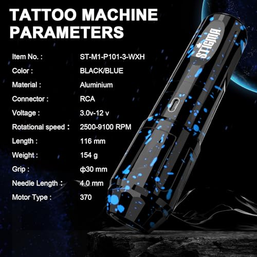 STIGMA Wireless Tattoo Gun Kit Complete Tattoo Kit Tattoo Rotary Pen Set with 2Pcs Tattoo Battery 20Pcs Cartridge Needles 11Pcs Ink Tattoo Machine Kit for Beginners Tattooist ST-TK9003-3