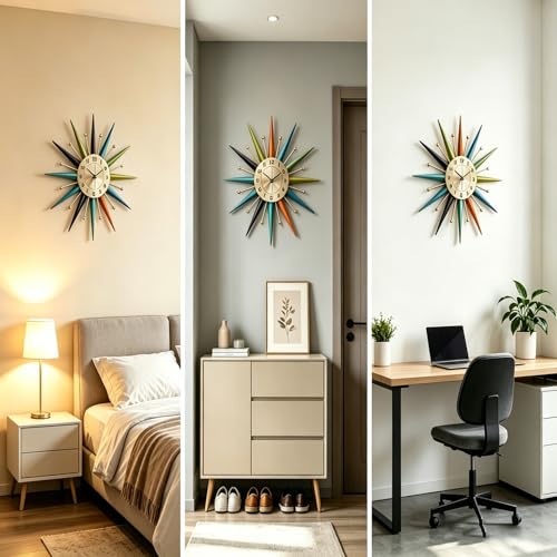 22 Inch Mid-Century Style Metal Crystal Wall Clock, Star-Shaped Silent Decorative Wall Clock, Suitable for Living Room,Bedroom,Dining Room,Porch,Office - Image 4