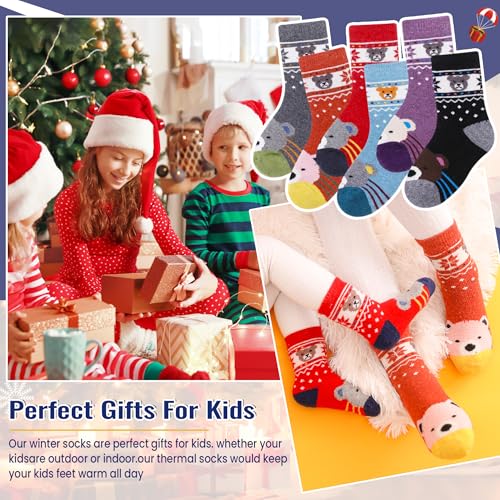 Image of Eocom Kids Wool Socks For Boys Girls Warm Hiking Thermal Winter Cozy Soft Thick Toddlers Crew Boot Socks 6 Pairs