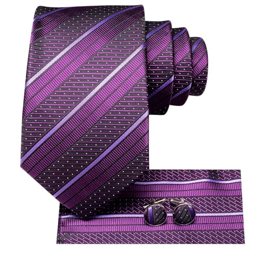 Image of Dubulle Silk Ties Set for Men Formal Paisley Striped Necktie Pocket Square Cufflinks 3PCS Sets Wedding Business Party
