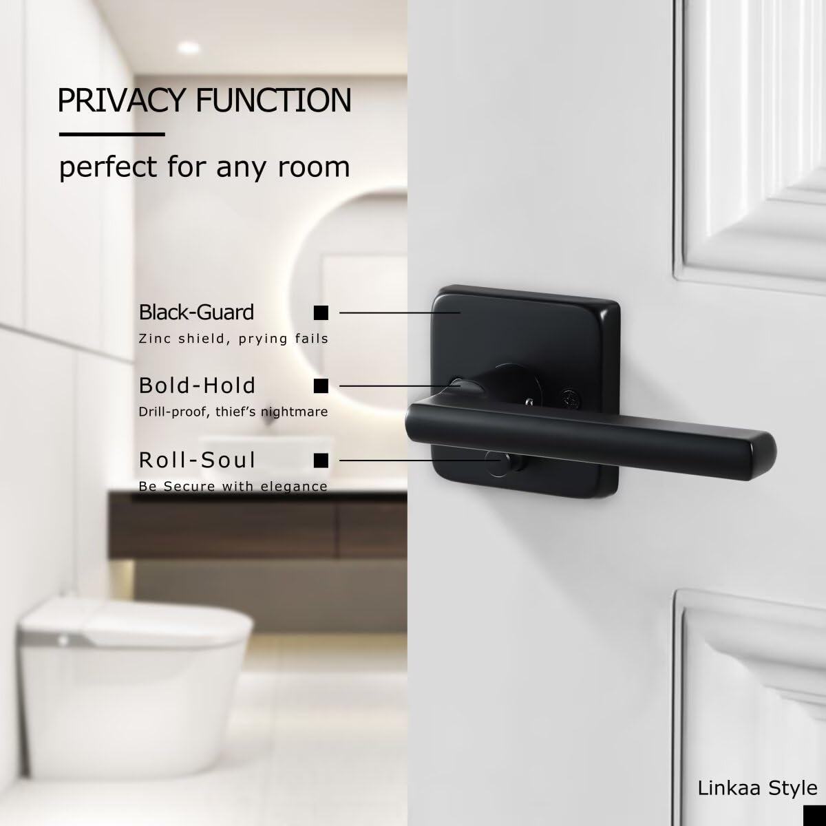 Linkaa Matte Black Door Handles - Push Lock Security -3 Linkaa Matte Black Door Handles - Push Lock Security -3