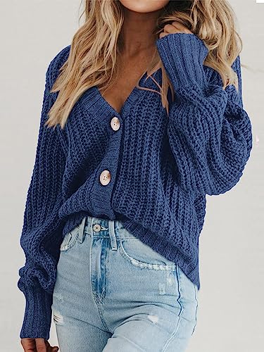 Image of PRETTYGARDEN Women's Chunky Knit Open Front Sweater Long Sleeve Button Loose Short Cardigan Outerwear Coats