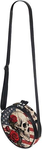 Miniatura 4 de Retro Skull and Red Rose Round Black Crossbody Bags for Womens Beauty with Adjustable Strap Side Bags Take a walk Canvas Messenger Purse