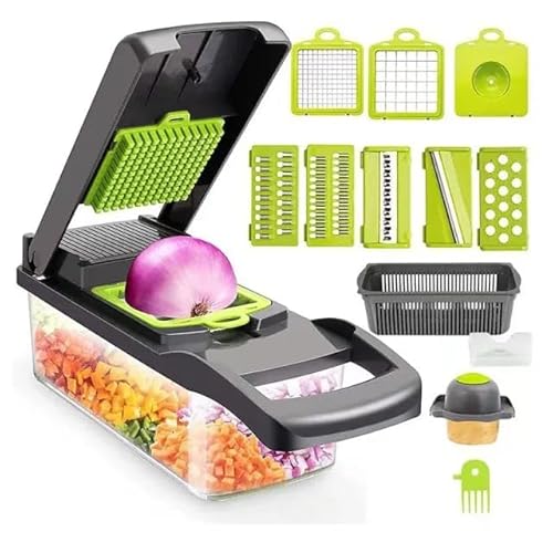 OSCORB Vegetable Chopper-16 pieces-Potato slicer-Vegetable cutter-Lettuce slicer-Kitchen essentials-Onion chopper-Garlic cutter-Kitchen gadgets-Viggie chopper-Food slicer-Food cutter-Chef gadgets