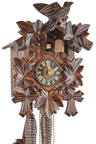 Reloj de cuco original del bosque negro de madera con mecanismo mecánico de 1 día y certificado VDS – del fabricante de relojes Eble – Eble de cinco hojas, 23 cm   11311
