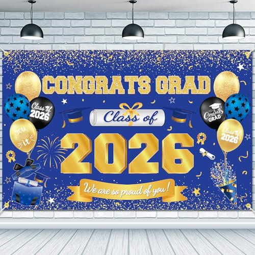 Banner Fondo Graduación Clase 2026 71 x 45 Pulgadas miniatura 1