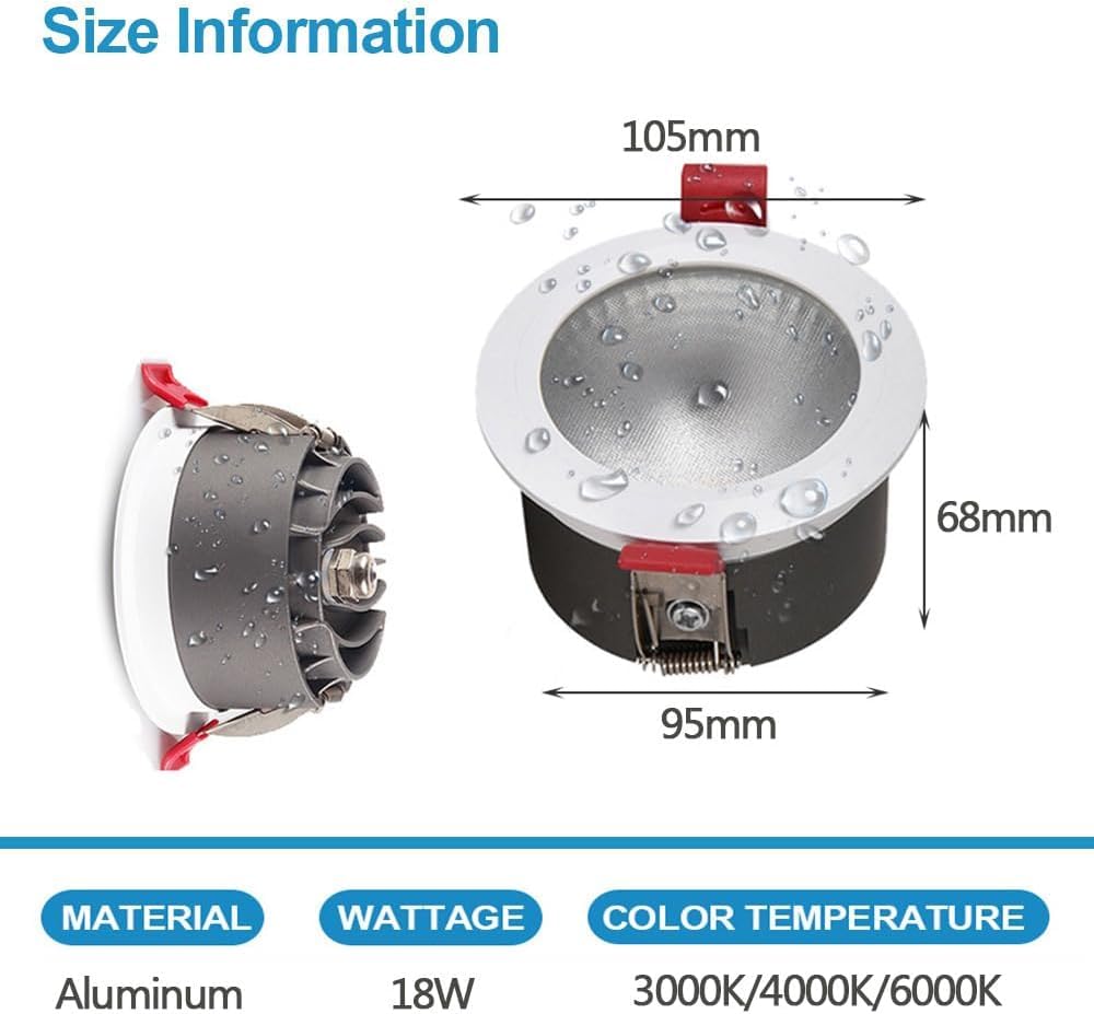 XBTGS Paquete de 2 luces LED GHT de 18 W, impermeables, empotrables, ultradelgadas, para baño, dormitorio, cocina, balcón, reflectantes, 4000 K, 4000 K