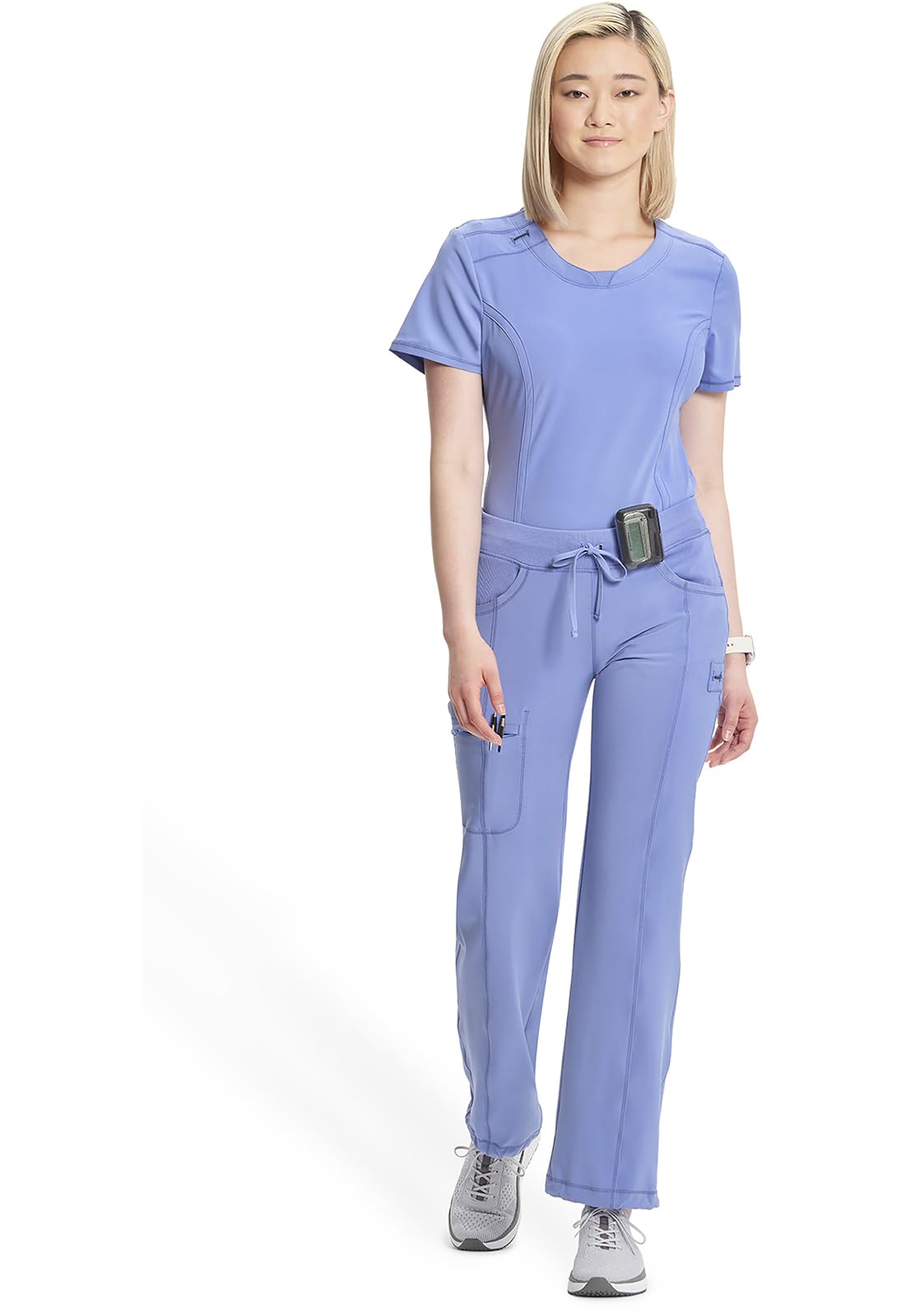 Infinity Damen-Schlupfkasack 2625A Mock Wrap Top & 1123AT Hose mit geradem Bein und Kordelzug, Ciel- M-Oberteil/L hohe Hose