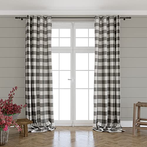 Barnyard Designs Buffalo Plaid Blackout Window Curtains For Kitchen, Living Room, Bedroom, Graphite And Ivory Gingham Check Grommet Curtain Panels, Farmhouse Country Home Decor, 52" X 96", Set Of 2 #TOP3