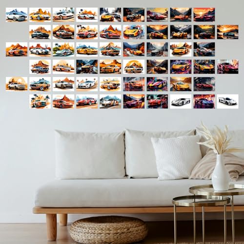 Image of SAW Mini Vintage Car Prints Poster Wall Collage kit - Pack Of 54 | 4 x 6 Inches | Aesthetic Artwork Posters | Classic Retro Car Collage Kit for Room, Garage & Office |Antique Automobile Wall Art Decor