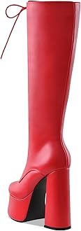 Perisis Women's High Chunky Heel Platform Knee High Boots Fashion Leather Lace Up Heeled Long Boots Wide Calf