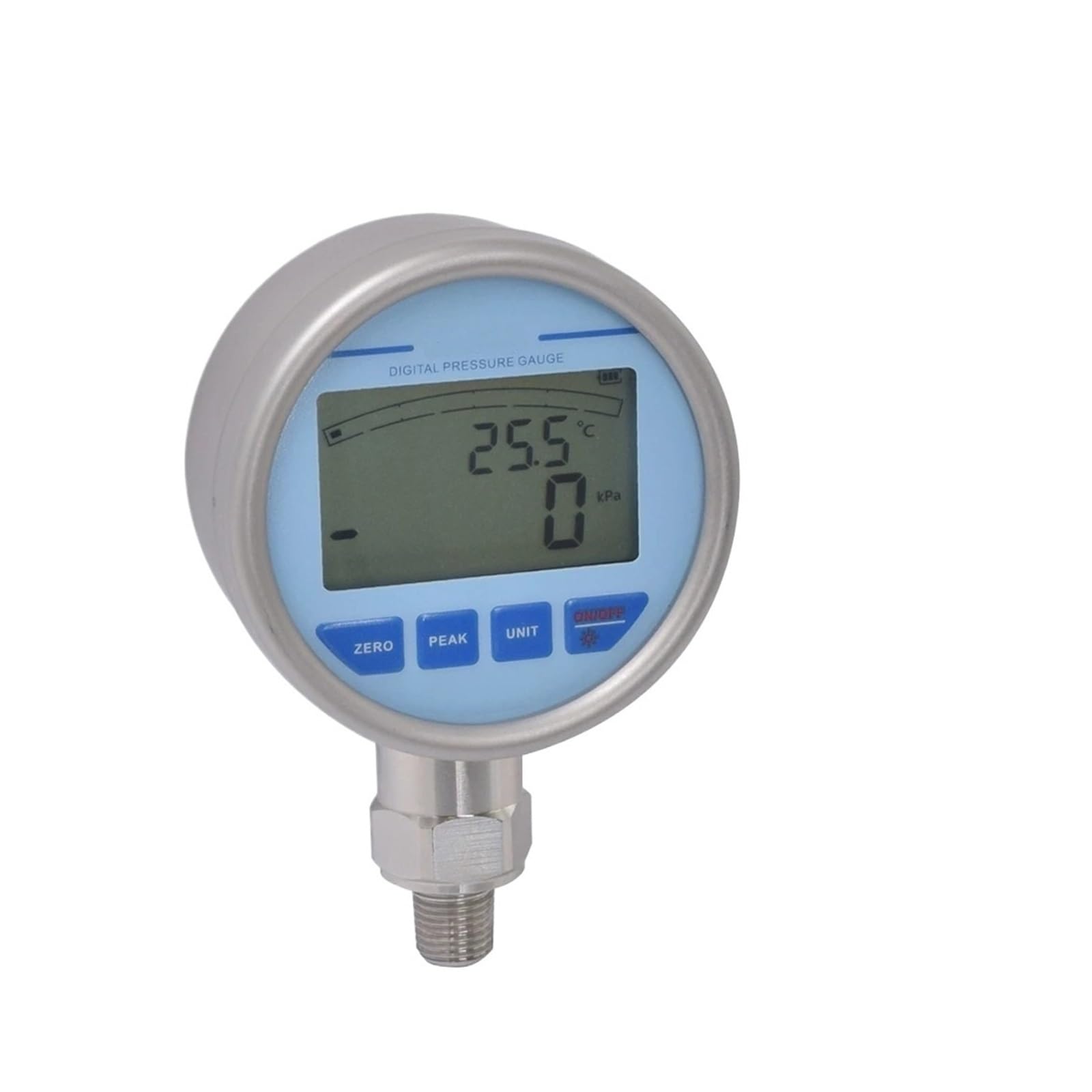 Manómetro de presión 0,2% Manómetro de Acero Inoxidable Pantalla LCD retroiluminada Medición de Temperatura(0-400Kpa)